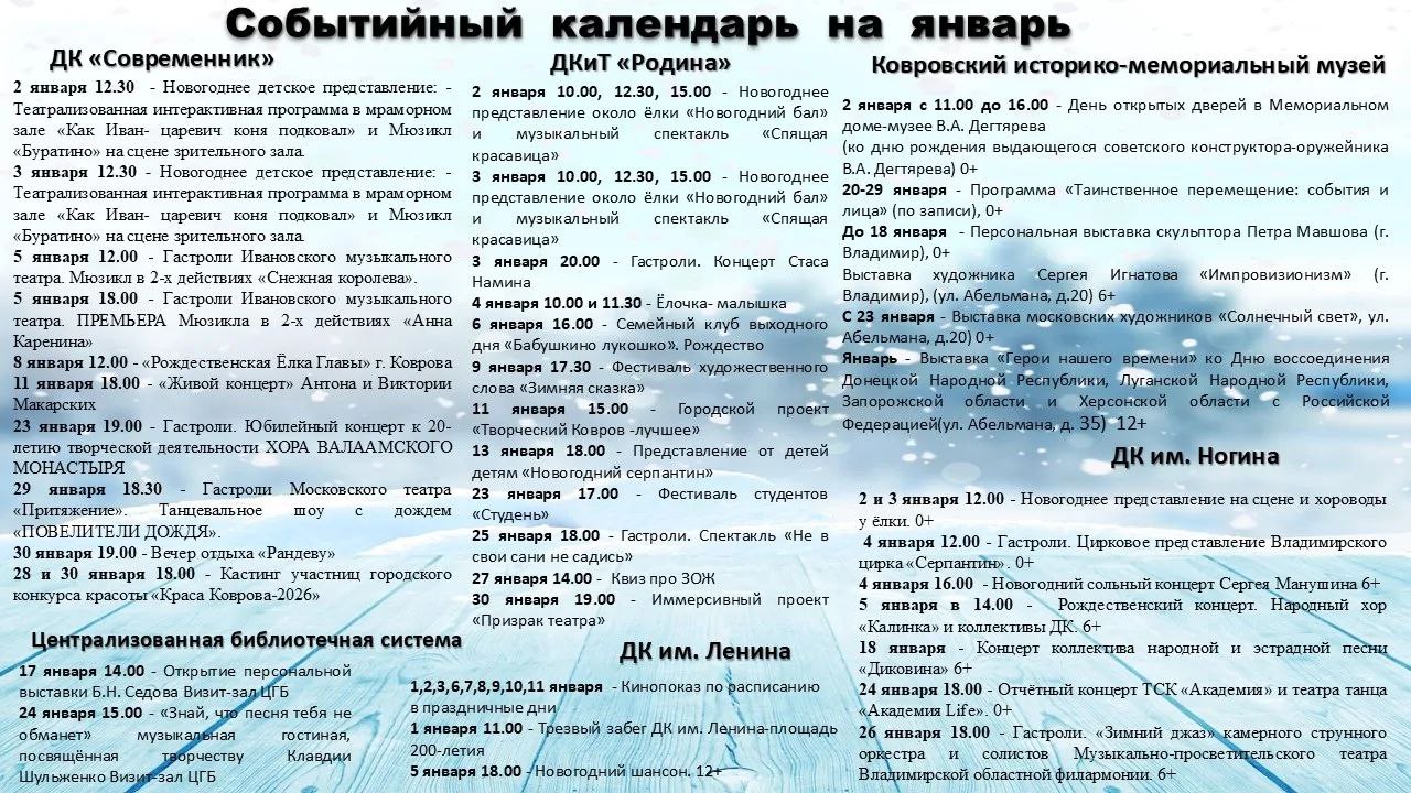 Событийный календарь на январь 2026 года